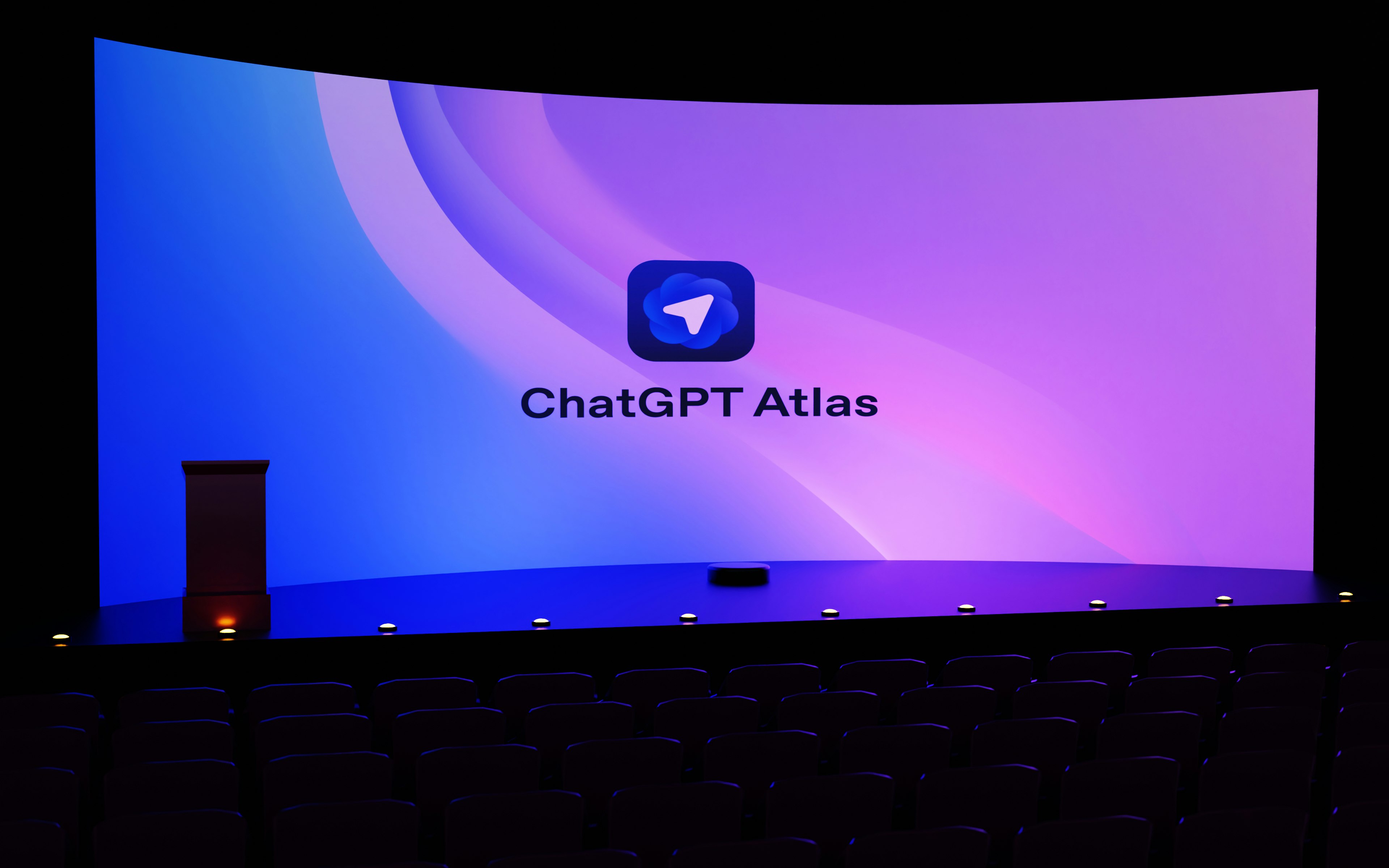 Chatgpt atlas logo displayed on a large screen